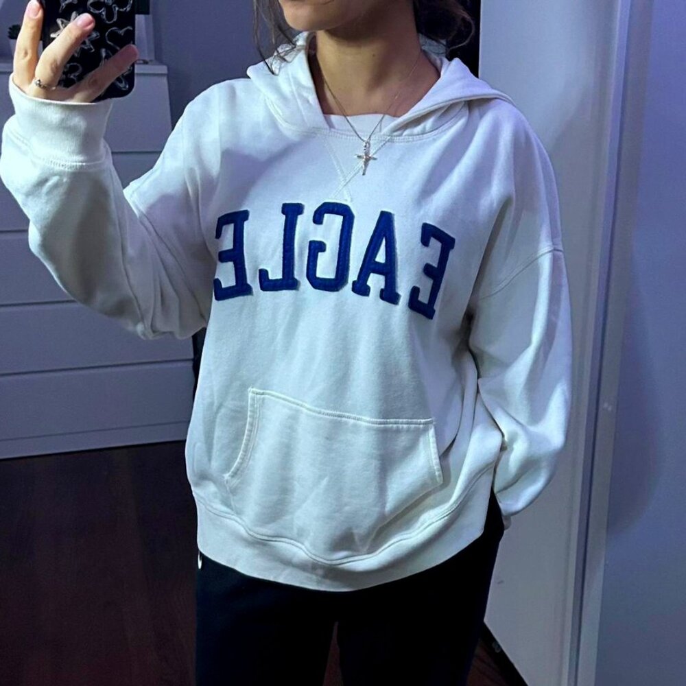 White and navy American Eagle oversized hoodie